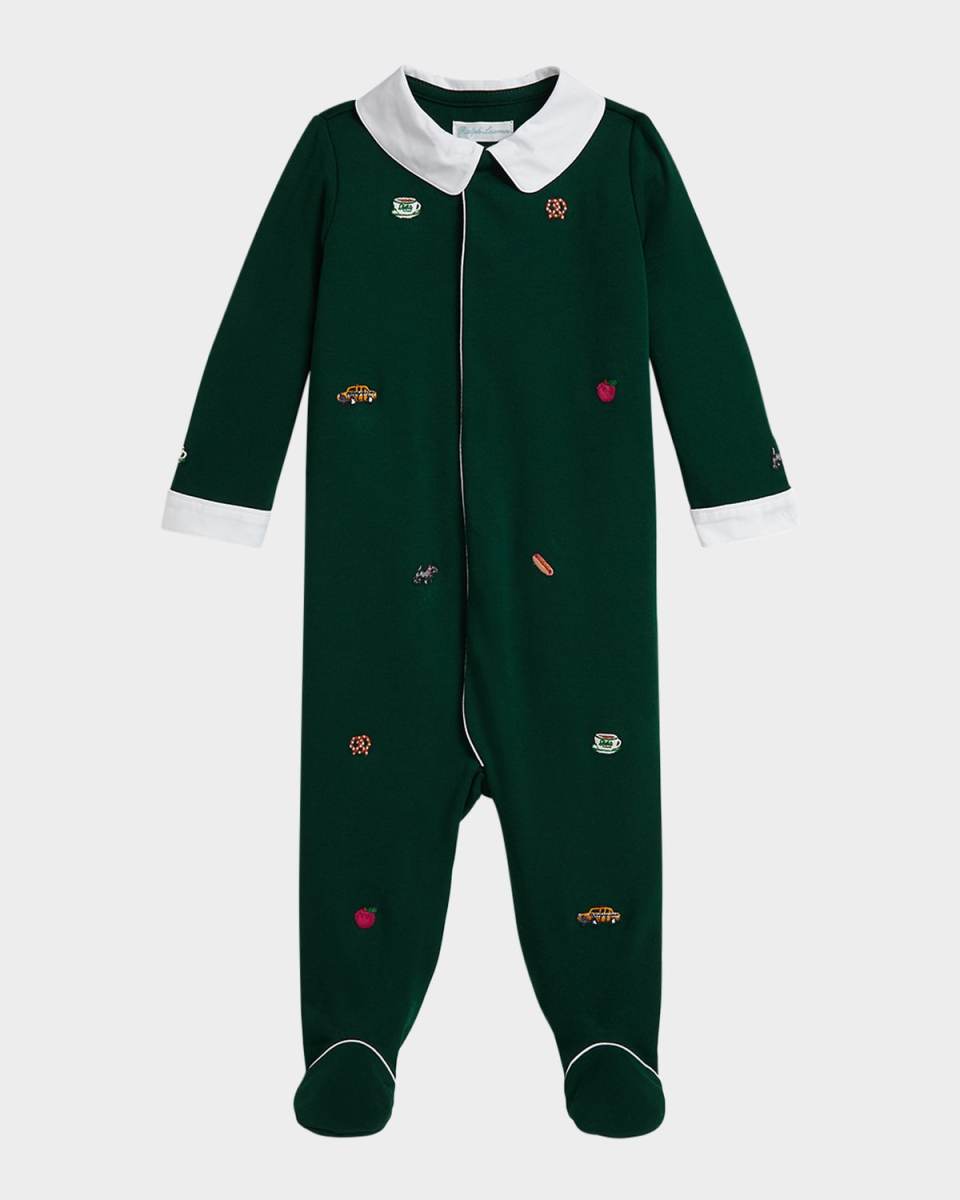 Boy's Interlock Knit Embroidered Coverall, Size Newborn-9